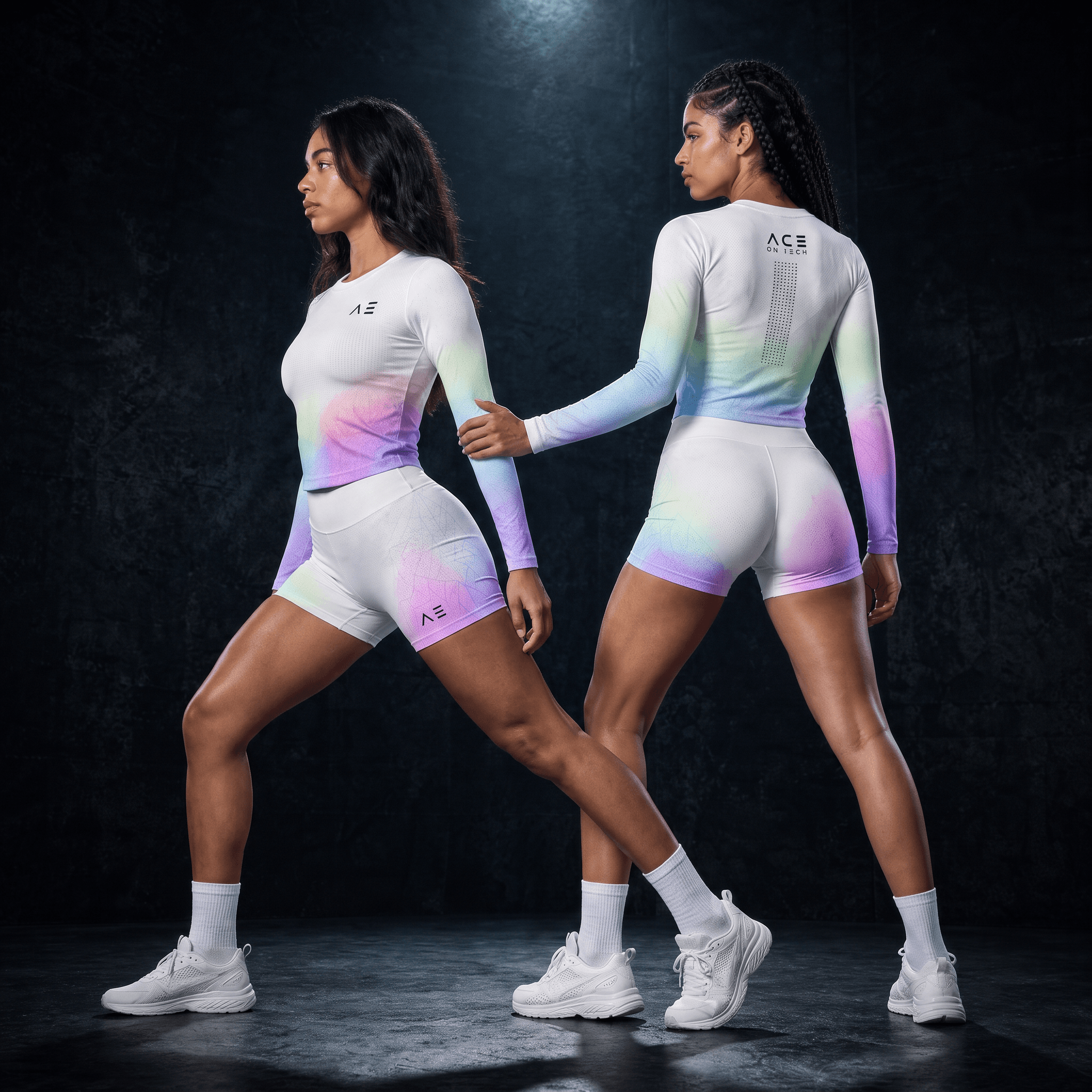 Ace on Tech women's white performance kit, worn, two models