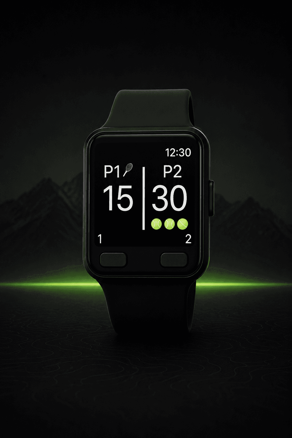 Early AceBand concept render — a simple watch with a basic scoring display and physical buttons
